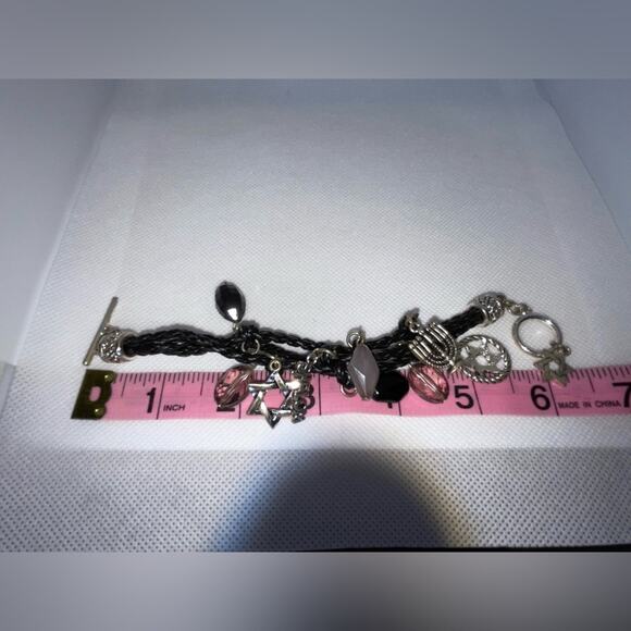 BRIGHTON LEATHER SILVER TONE JEWISH STAR OF DAVID MENORAH SHALOM CHARM BRACELET - Picture 11 of 11